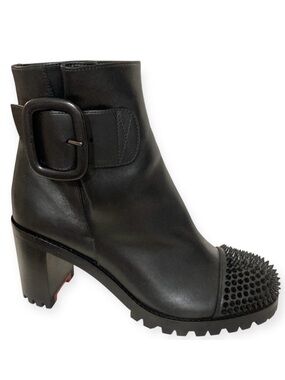 Christian Louboutin Olivia Snow 70mm Calf Leather Black Ankle Boots 35 1/2 Spike